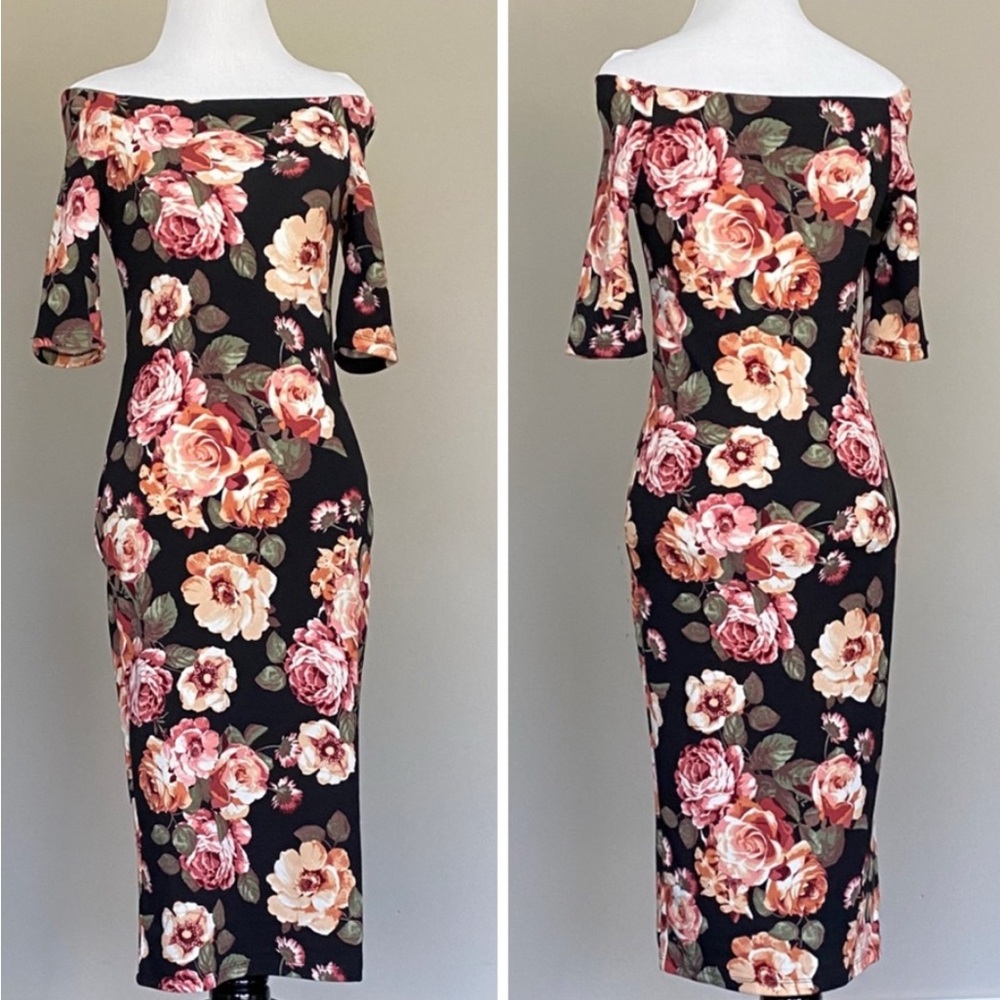 TALL Stretchy Floral Midi Dress